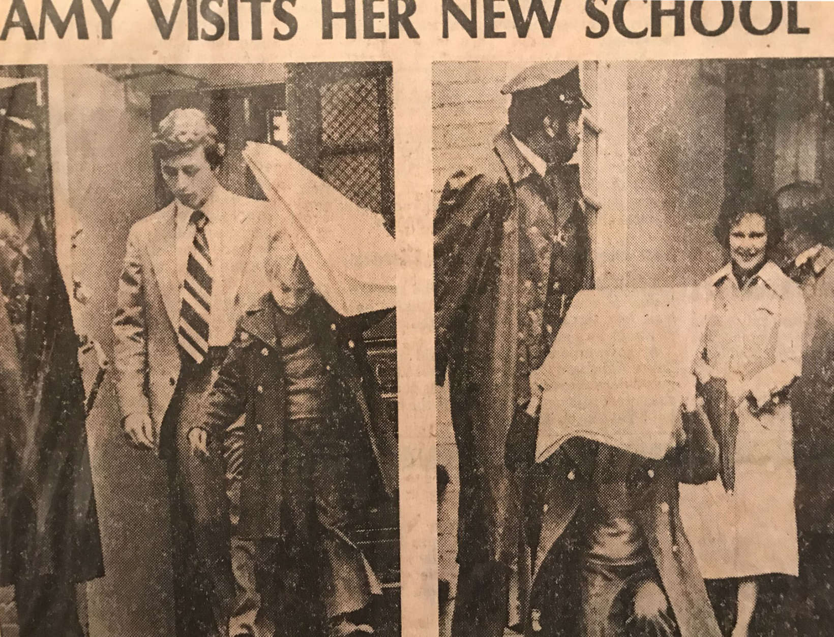 President Jimmy Carter's decision to send Amy to public school was the subject of media attention before she even arrived. In this newspaper photo, taken from one of Verona Meeder's scrapbooks, photographer capture the famously press-shy first daughter visiting her new school. (Courtesy Verona Meeder)