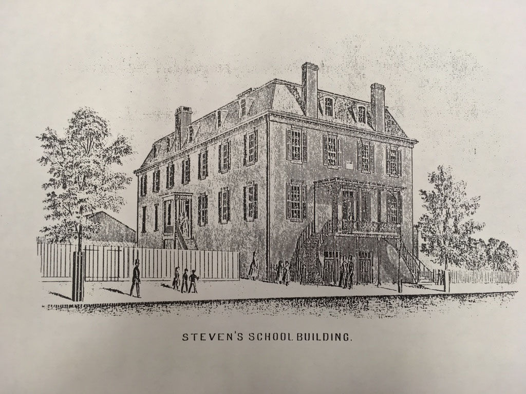 A rendering of the original design of the school when it was constructed in 1868. Two wings were added to the Romanesque Revival building in 1885. A decade later, the Architect of the Capitol oversaw an extensive facelift of the building's facade.  (Courtesy Charles Sumner School Museum and Archives)