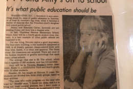 The decision to send the president's daughter to public school was the subject of intense public scrutiny. "Somehow it says something about the state of public education in America, or least in America's big cities, when it becomes a matter of surprise that the President-elect's daughter will attend public school," states this newspaper article from Verona Meeder's scrapbook. Meeder is misidentified in the sixth paragraph as Veroona. (Courtesy Verona Meeder)