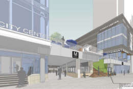 Rosslyn Metro Center pedestrian view of Metro entrance via American Real Estate Partners. (Images via Arlington County)