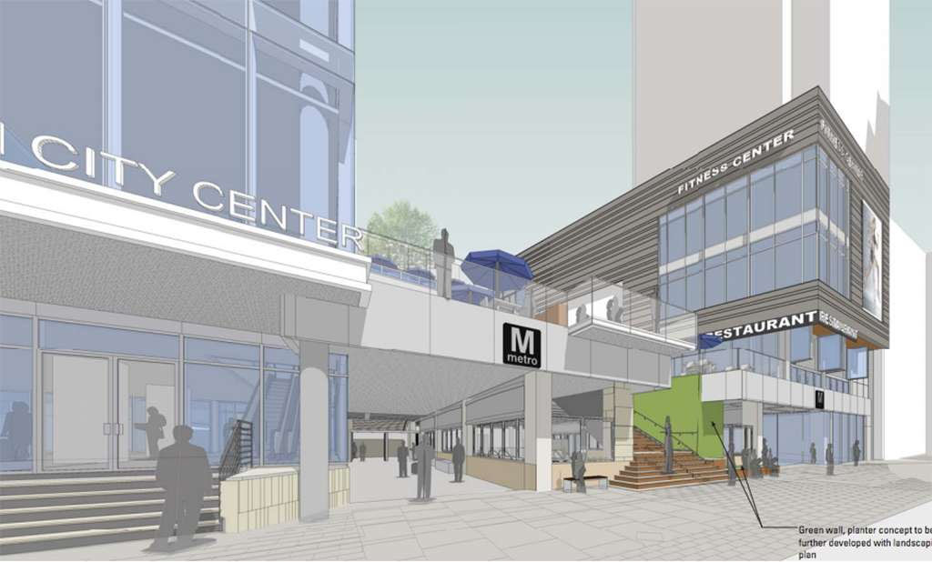 Rosslyn Metro Center pedestrian view of Metro entrance via American Real Estate Partners. (Images via Arlington County)