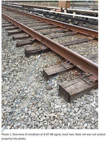 On the Red Line near Takoma, one of the rails moved up and down about four inches. The FTA said Metro might need to replace ties or resurface the area. (Courtesy FTA)
