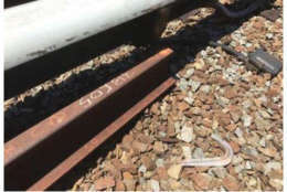 A used piece of rail sits too close to the electrified third rail between East Falls Church and Ballston.(Courtesy FTA)