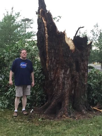 A Queen Anne's County resident stands next to a broken tree after Monday's storm. (Courtesy Angie Chambers Russe)
