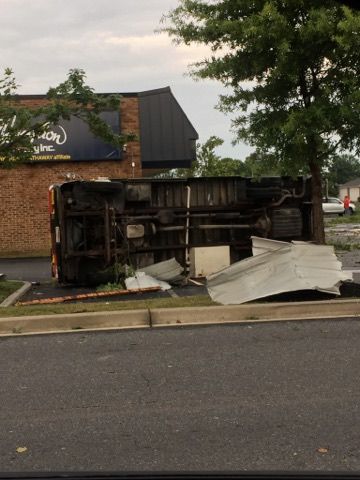 An overturned truck in Queen Anne's County, Maryland, after the storm tore through Kent Island. (Courtesy Angie Chambers Russe)