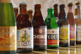 A selection, out of more than 450 types, of beer is shown in Brussels, Belgium, March 10, 2004. Learning the finer points of Belgian beer can be daunting, with types of beer ranging from lambics and fruit lambics, to Trappists and  Gueuze. (AP Photo/Geert Vanden Wijngaert)