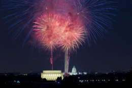 Fireworks explode over Lincoln Memorial, Washington Monument and U.S. Capitol, at the National Mall in Washington, Tuesday, July 4, 2017, during the Fourth of July celebration. (AP Photo/Jose Luis Magana)