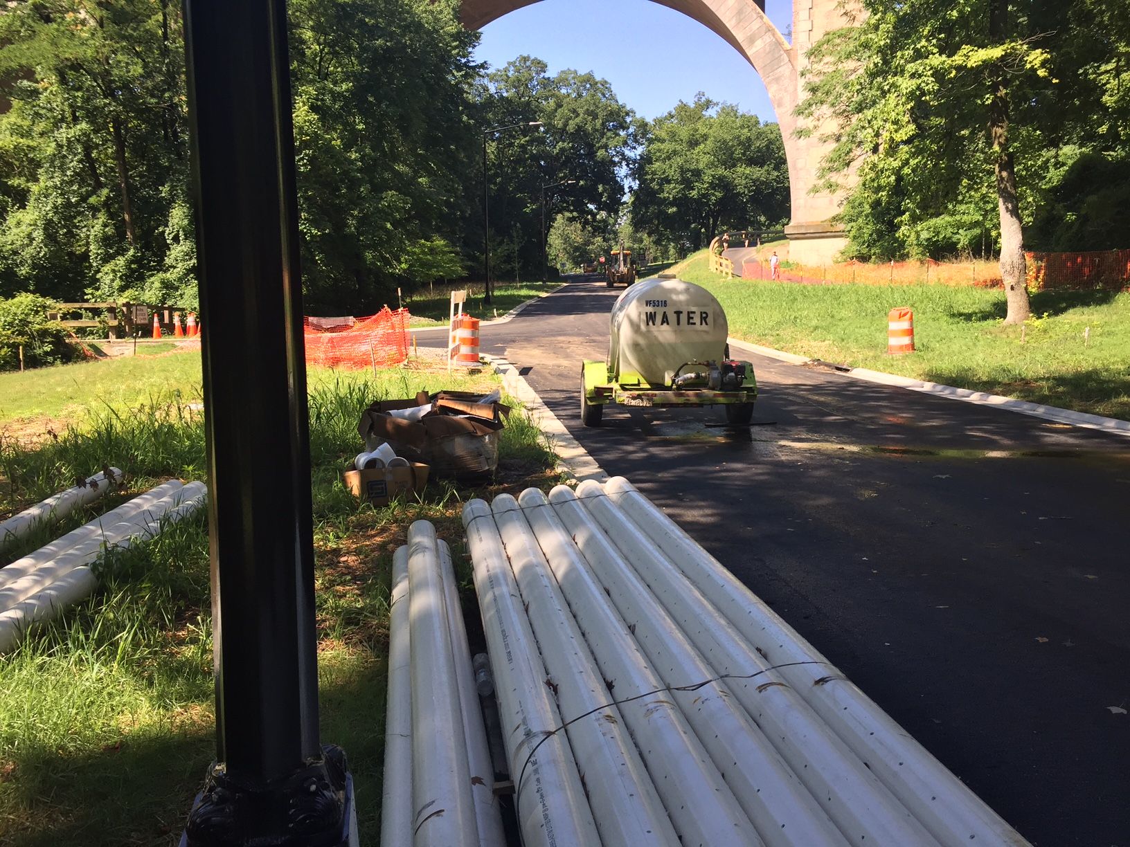 The southern stretch of Beach Drive will reopen in August, and the bike/pedestrian path is being rebuilt as well. (WTOP/John Domen)