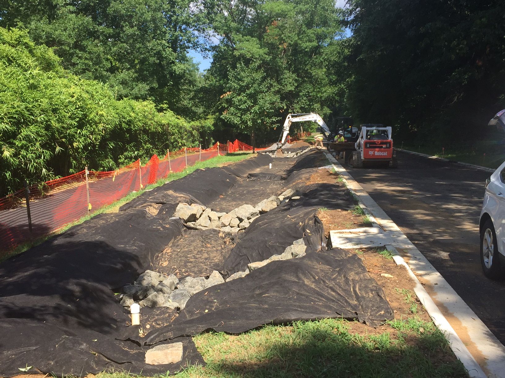 The southern stretch of Beach Drive will reopen in August, and the bike/pedestrian path is being rebuilt as well. (WTOP/John Domen)