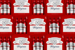For the special summer packaging, "Budweiser" on cans and bottles has been replaced with "Virginia." The center medallion "AB" monogram has been replaced with the state's initials, and "King of Beers" has been changed to the Virginia state motto, "Thus Always to Tyrants." (Courtesy Budweiser) 