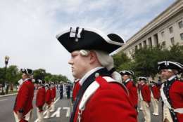 Friendly redcoats assembled for D.C.'s Fourth of July parade Tuesday (WTOP/Kate Ryan)