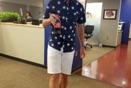 WTOP's Kyle Cooper showed off his patriotic side Tuesday (WTOP Staff)