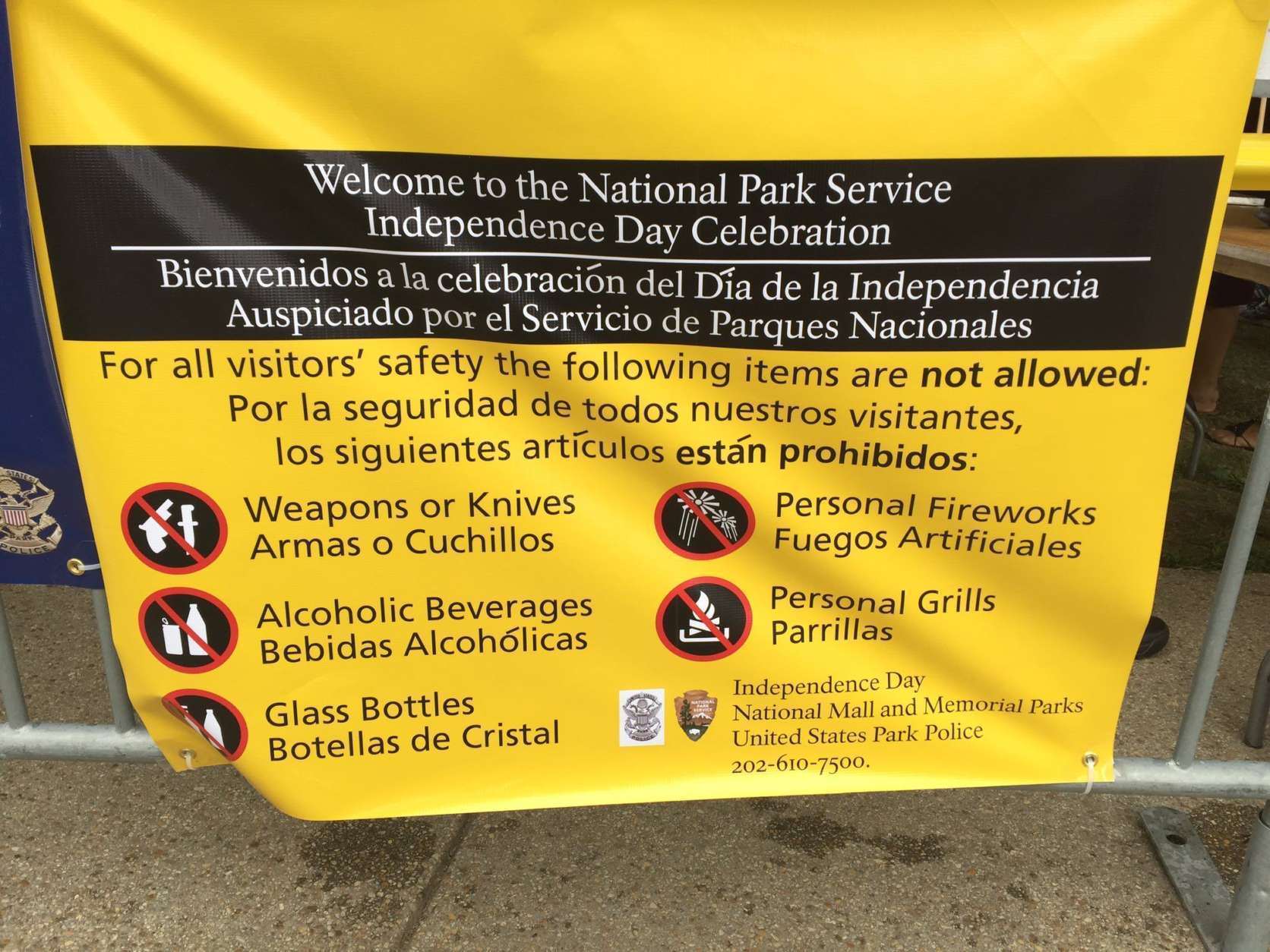 What not to bring to the National Mall Tuesday? Fireworks. Also banned: drones and tents that have stakes or that can block others' views. (WTOP/Michelle Basch)