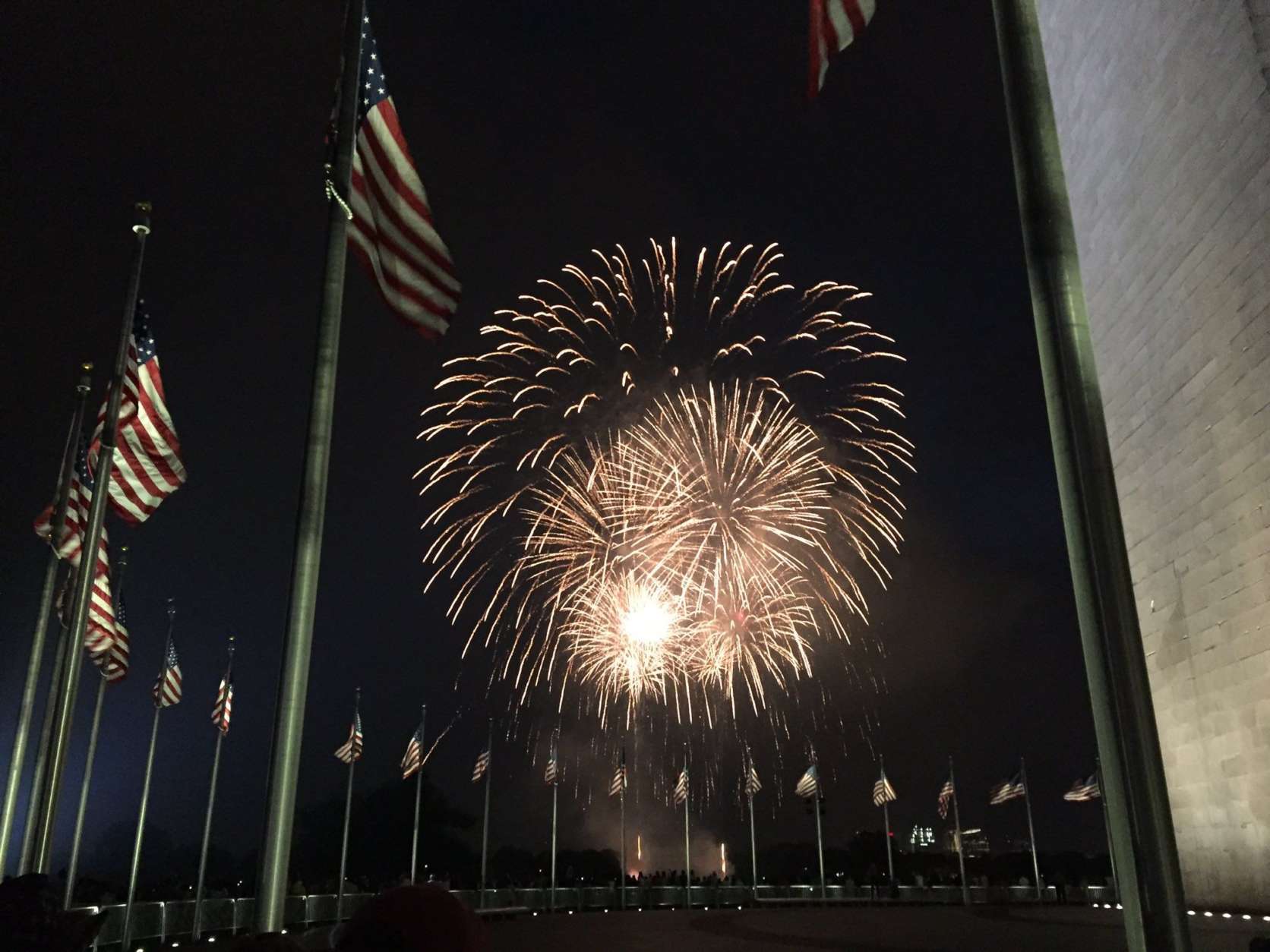 Fireworks light up the skies over the National Mall on Tuesday. (WTOP/Michelle Basch)