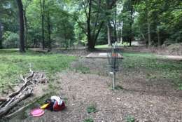 Have you ever seen one of these baskets at a park and wondered, "what is that for?" WTOP's J. Brooks takes you through the sport of disc golf. (WTOP/Ginger Whitaker)
