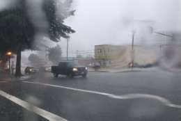 Rain slams drivers in Wheaton, Maryland on Friday. (WTOP/Rich Johnson)