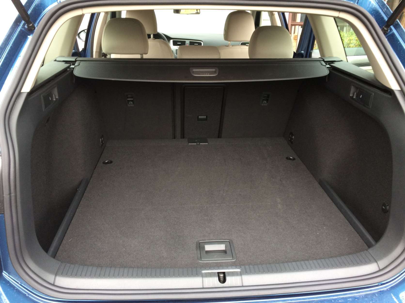The rear cargo area is large for a more compact car and laying down the rear seats allows longer items that most compact car or crossovers would have a problem with. (WTOP/Mike Parris)