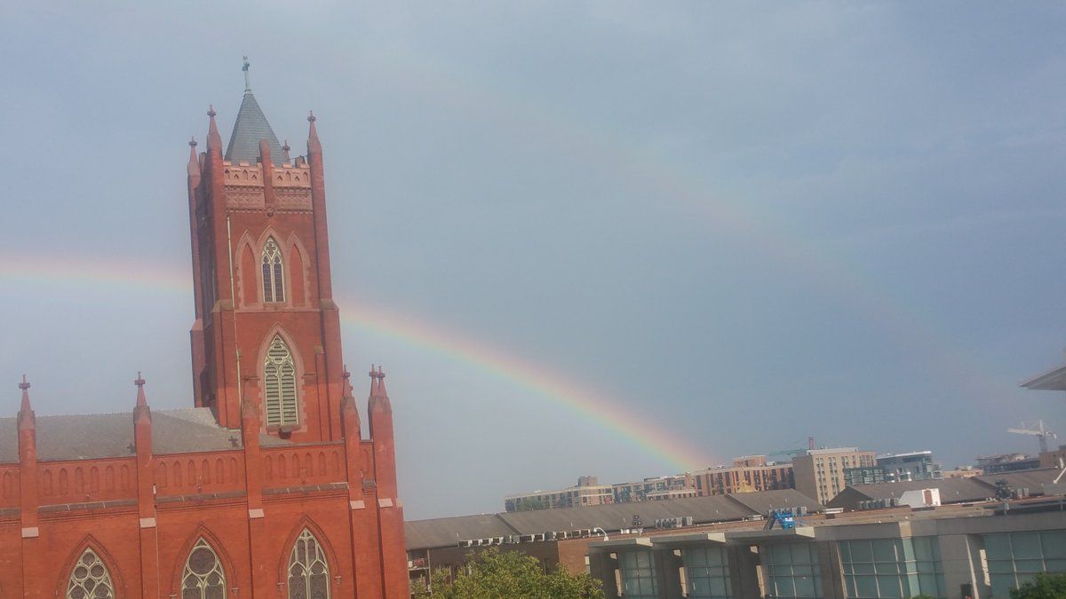 A double rainbow over Immaculate Conception. (Courtesy LettieGoochBoutique‏)