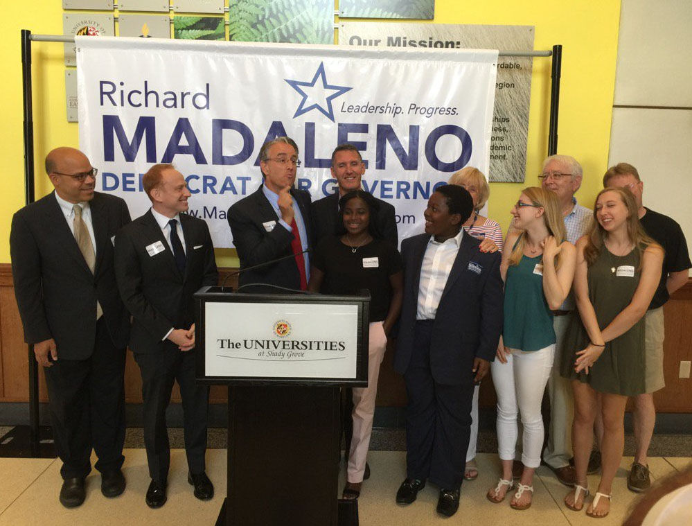 State Sen. Richard Madaleno Jr. announces his candidacy for governor of Maryland in a news conference in Rockville on July 17, 2017. (WTOP/Kristi King)