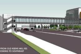 A photo rendering of the view of the commuter garage from Old Keene Mill Road looking southeast. (Courtesy Fairfax County) 