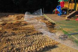 The newly constructed playground was among the damage at White Oaks Elementary School in Burke, Virginia. (Courtesy Fairfax County police)