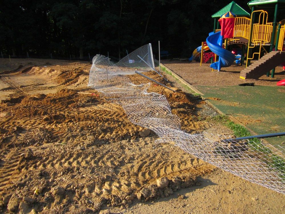 The newly constructed playground was among the damage at White Oaks Elementary School in Burke, Virginia. (Courtesy Fairfax County police)