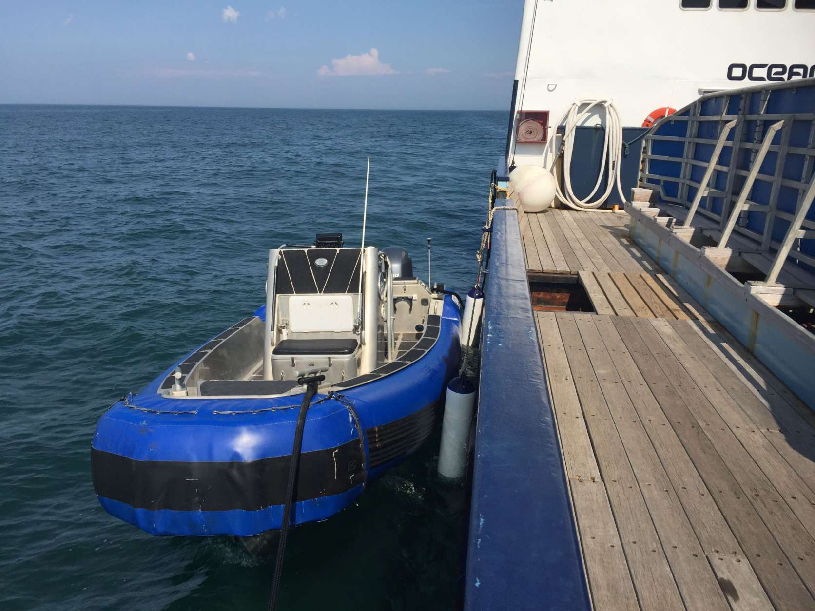 This smaller vessel is called a SAFE Boat and is used to bring visitors to the OCEARCH. (WTOP/Michelle Basch)