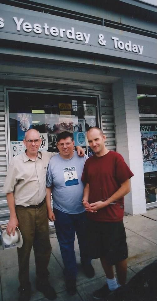 In 2002, at the closing of the Yesterday & Today shop, Dischord Records heads Jeff Nelson and Ian MacKaye flank Skip Groff. (Courtesy Skip Groff) 