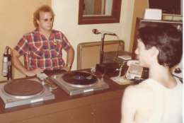 Mark Noone of Slickee Boys, with WHFS DJ Milo. Skip Groff and Ted Nicely produced the Slickee Boys EP. (Courtesy Skip Groff)