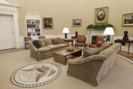 In this Aug. 31, 2010, photo, renovations to the Oval Office, including a new rug and furniture, are seen at the White House in Washington. (AP Photo/J. Scott Applewhite)
