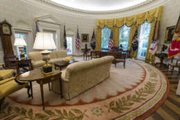 The newly renovated Oval Office of the White House in Washington, Tuesday, Aug. 22, 2017, during a media tour. (AP Photo/Carolyn Kaster)