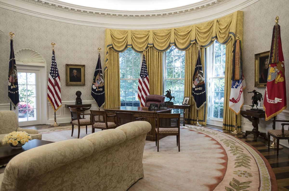 The newly renovated Oval Office of the White House in Washington, Tuesday, Aug. 22, 2017, is seen during a media tour. (AP Photo/Carolyn Kaster)