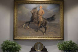 A portrait of Teddy Roosevelt "The Rough Rider" by TadÃ© (Thadeus) Styka is seen in the newly renovated Roosevelt Room of the White House in Washington, Tuesday, Aug. 22, 2017, during a media tour. (AP Photo/Carolyn Kaster)