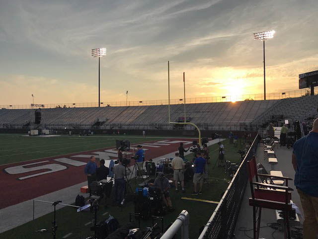 Media sets up in preparation for the total solar eclipse on Aug. 21 in Carbondale, Illinois. Carbondale is only a few miles north from the point of greatest duration of the elicpse. (WTOP/Steve Dresner)