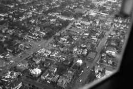 Air view shows the path of a tornado that ripped though Galveston on Sept. 13, 1961. The island city suffered heavy loss of property from Hurricane Carla and an early morning tornado. (AP Photo/Ferd Kaufman)