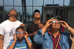 A grandmother and her three grandsons look up at the solar eclipse. (Courtesy Shannon Finney Photography)