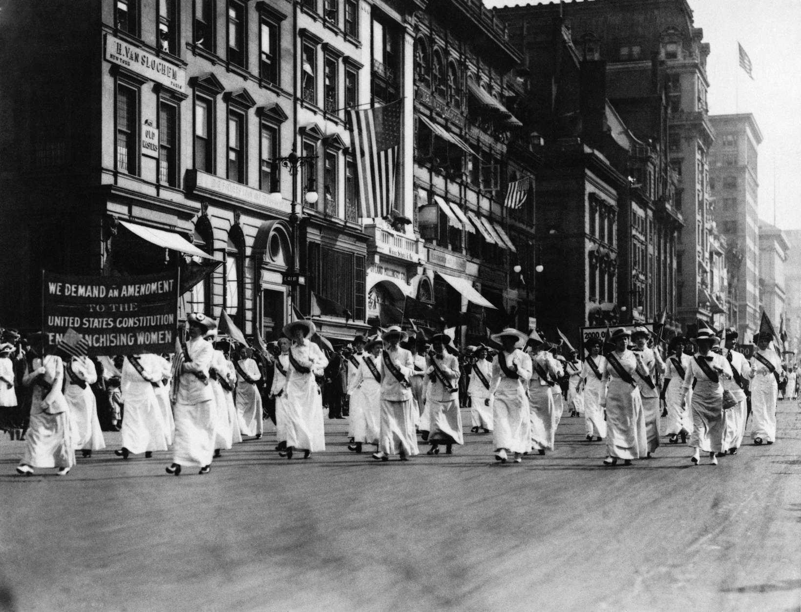 A women's suffrage parade is shown here in an undated photo. (AP Photo)