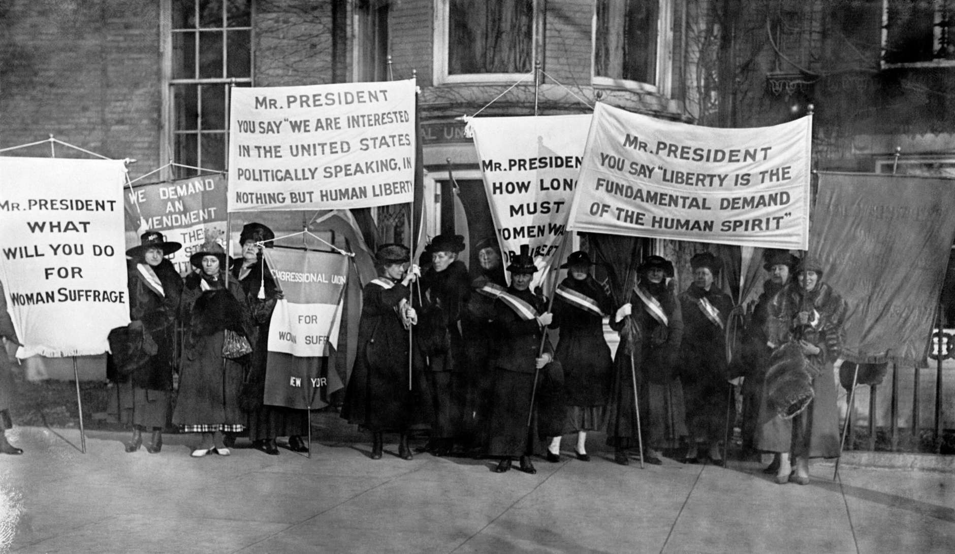 A women's suffrage parade is shown here in an undated photo. (AP Photo)