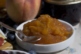 **FOR USE WITH AP LIFESTYLES**    Peach Mango Freezer Jam is seen in this Saturday, July 12, 2008 photo.  While freezer jam is not shelf stable it is much easier to make than the traditional method and a good way to enjoy a fresh jar of home-made jam in the middle of the winter. This jam will help recall those summer days of fresh fruit.  (AP Photo/Larry Crowe)