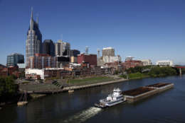 The Nashville, Tenn. downtown area and the Cumberland River are shown on Sept. 27, 2011. (AP Photo/Mark Humphrey)