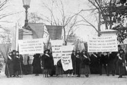 Women pickets at White House gate in Washington sometime in 1918. (AP Photo)