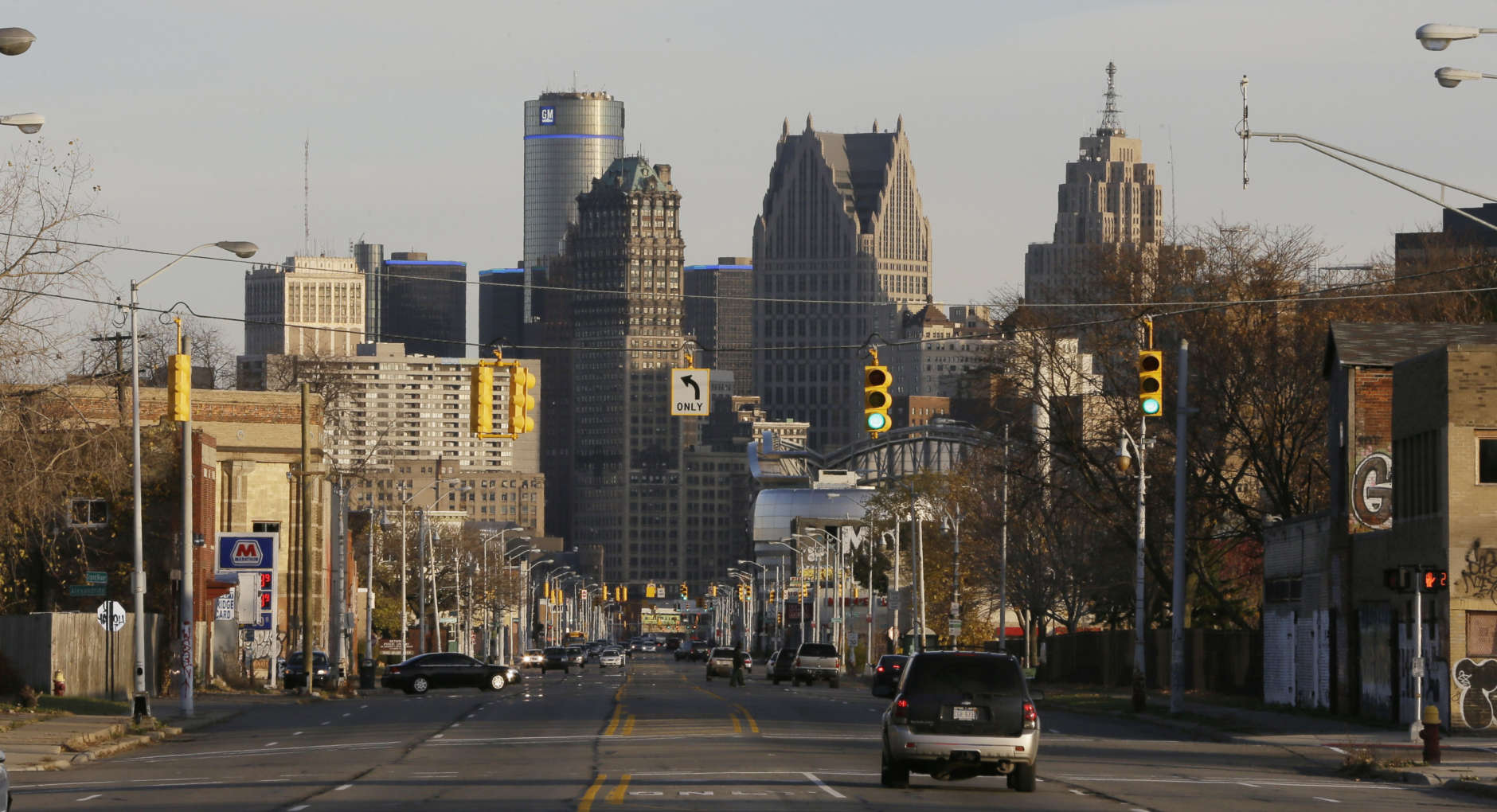 FILE - In this Nov. 7, 2014 file photo is the skyline of the city of Detroit. Detroit told a judge Monday, Nov. 24, 2014, that the city needs a few more weeks before it's ready to officially get out of bankruptcy. (AP Photo/Carlos Osorio, File)