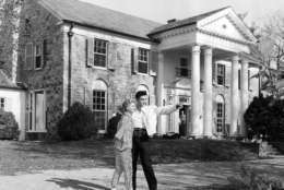 Elvis Presley with his girlfriend Yvonne Lime at his home Graceland in Memphis, Tennessee around 1957. (AP Photo)
