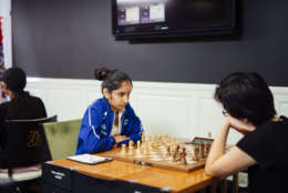 Akshita Gorti competes against Maggie Feng during the final round of the U.S. Girls’ Junior Championship. (Austin Fuller/Chess Club and Scholastic Center of St. Louis)