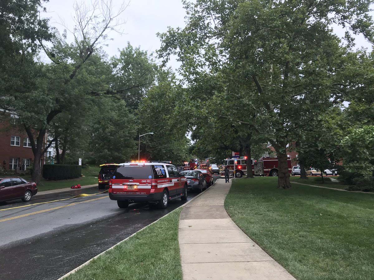 Firefighters with the Alexandria Fire Department work to put out a fire on Valley Drive. (Courtesy Alexandria Fire Dept)