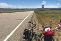 The road is clear as 24-year-old Spencer Buchness bikes through Utah on June 29 on his way to San Francisco. At one point during his trip, his bike weighed about 117 pounds. (Courtesy Spencer Buchness)