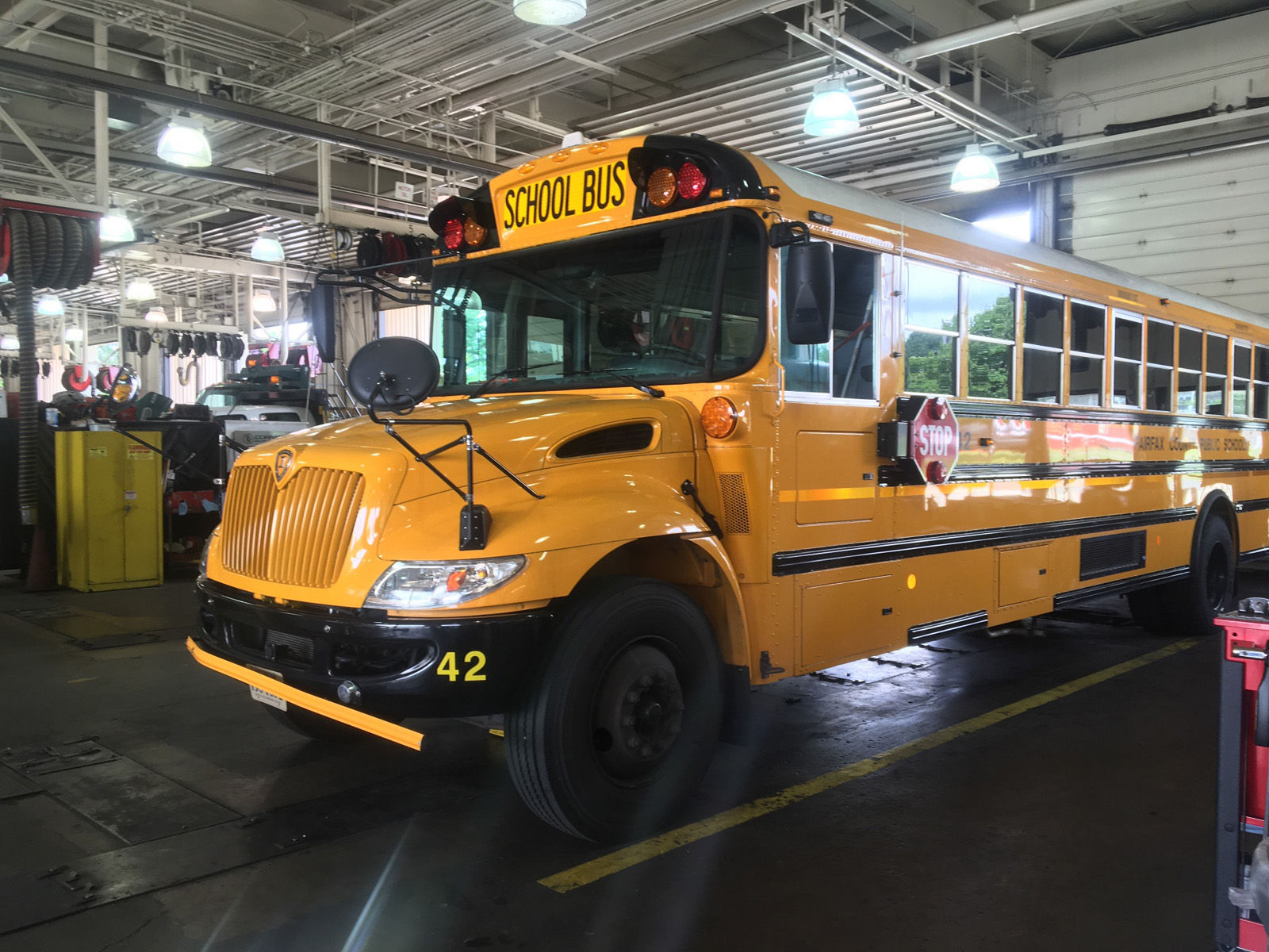 Approximately 142,650 of the 188,000 Fairfax County Public School students are eligible to ride the bus each day to or from 16,086 bus stops. That equates to more than 25 million individual trips each school year. (WTOP/Max Smith)