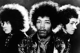 circa 1968:  Portrait of the rock group The Jimi Hendrix Experience, left to right, Noel Redding (1945 - 2003), Jimi Hendrix (1942 - 1970) and Mitch Mitchell.  (Photo by Hulton Archive/Getty Images)