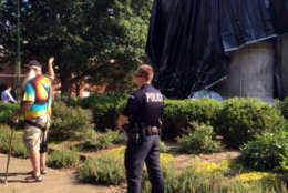 Miska claimed the covering violates a state law banning the takedown of Confederate monuments.  (WTOP/Shawn Anderson)