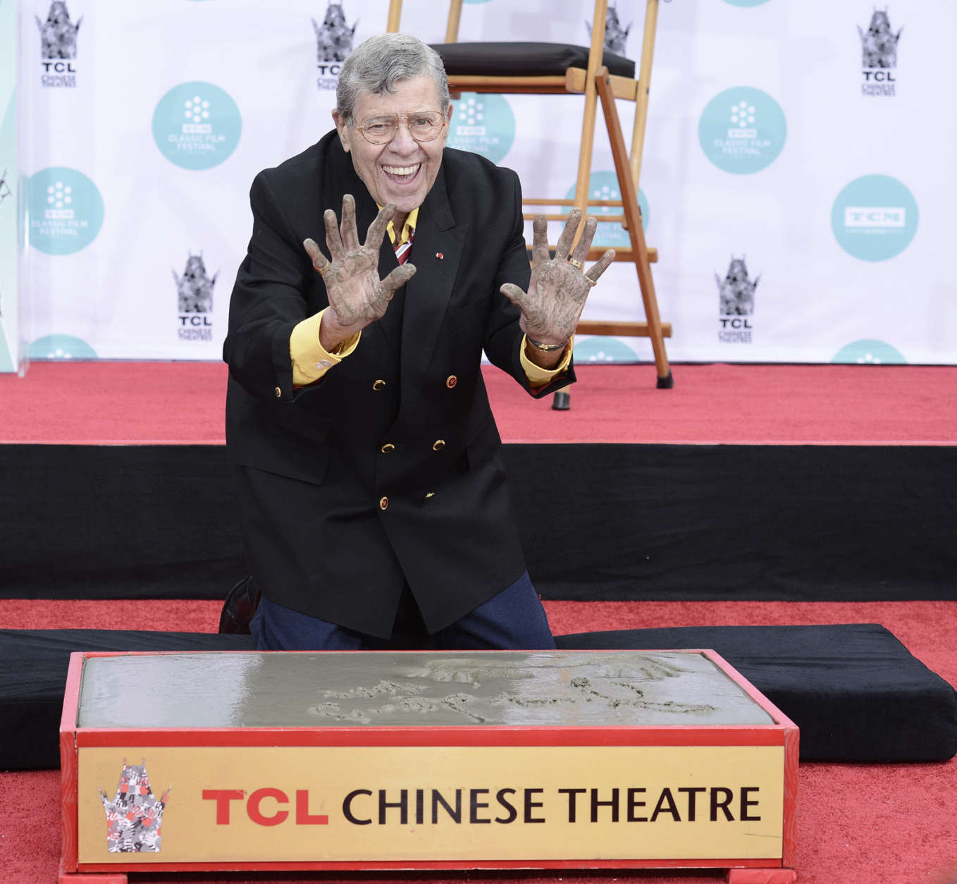 Actor and comedian Jerry Lewis is honored with a hand and footprint ceremony at TCL Chinese Theatre on Saturday, April 12, 2014 in Los Angeles. (Photo by Dan Steinberg/Invision/AP Images)